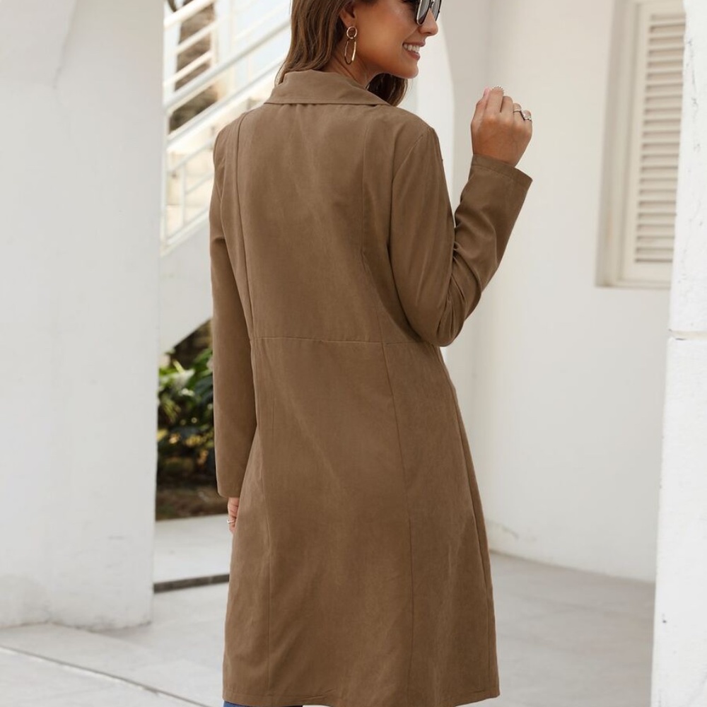 Dusty Pink Waterfall button closure trench coat jacket - Picture 13 of 14